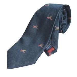 Vintage Lands End Biplane Silk Tie Blue Embroidered Aviation Airplane Captain